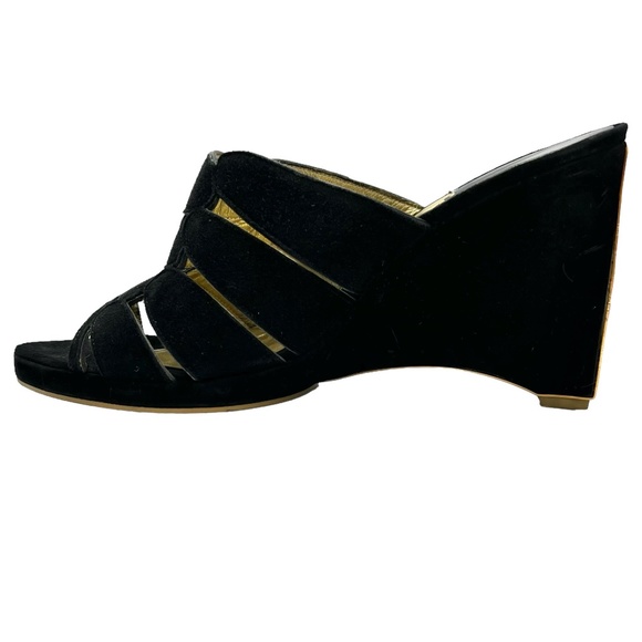 CHARLES JOURDAN PARIS BLACK SUEDE & GOLD METAL WEDGES SIZE 8.5M - Picture 10 of 15